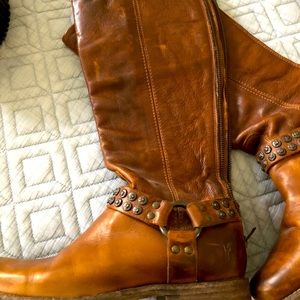Frye Phillip studded harness tall riding boot women  7.5 cognac